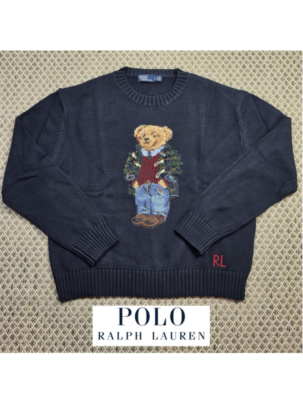 Polo Ralph Lauren Mens L Navy Polo Bear Cotton Knit Sweater Toggle Coat